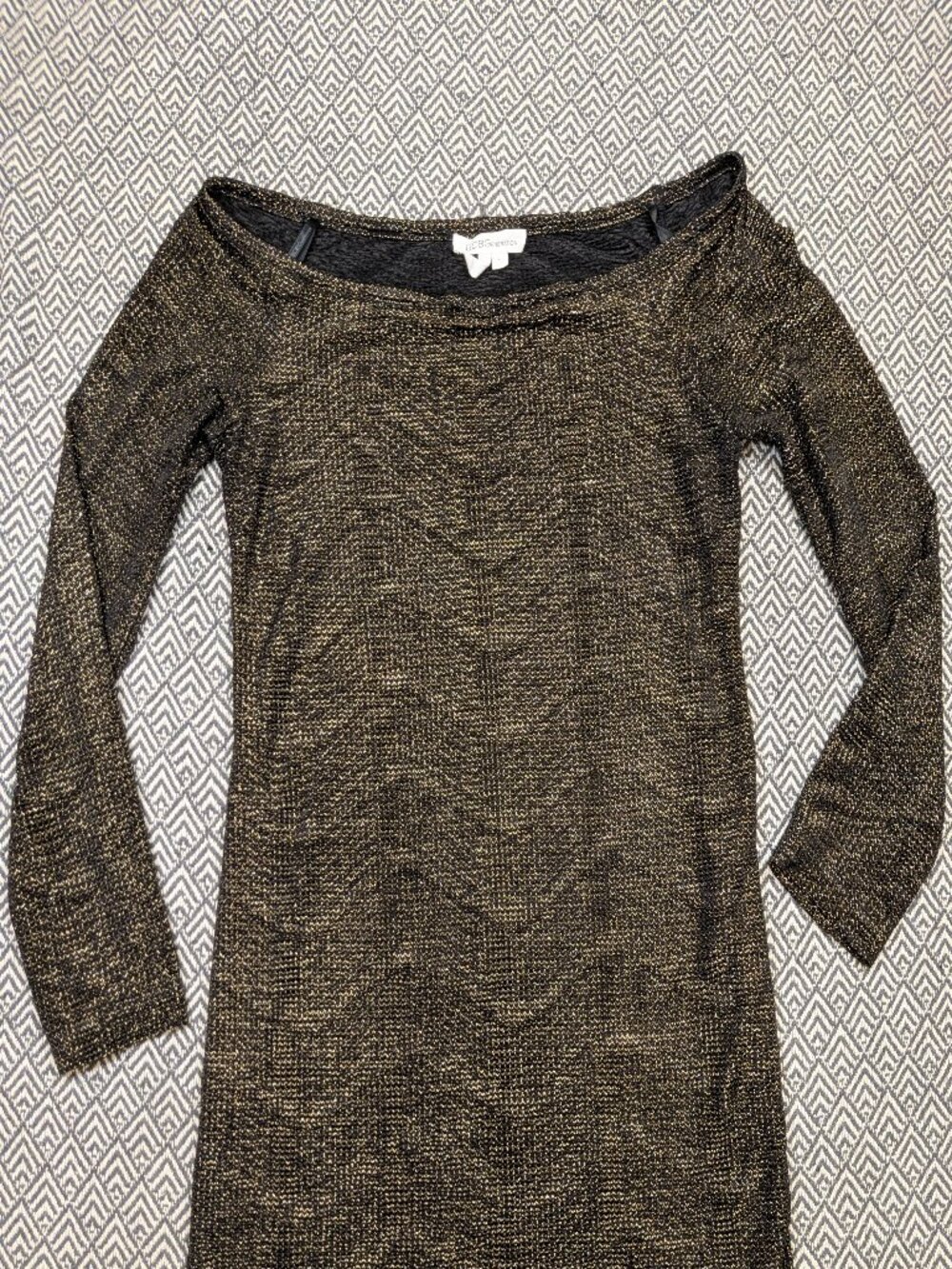BCBG Generation Black Gold Metallic Party Dress Size L Cocktail Evening NYE